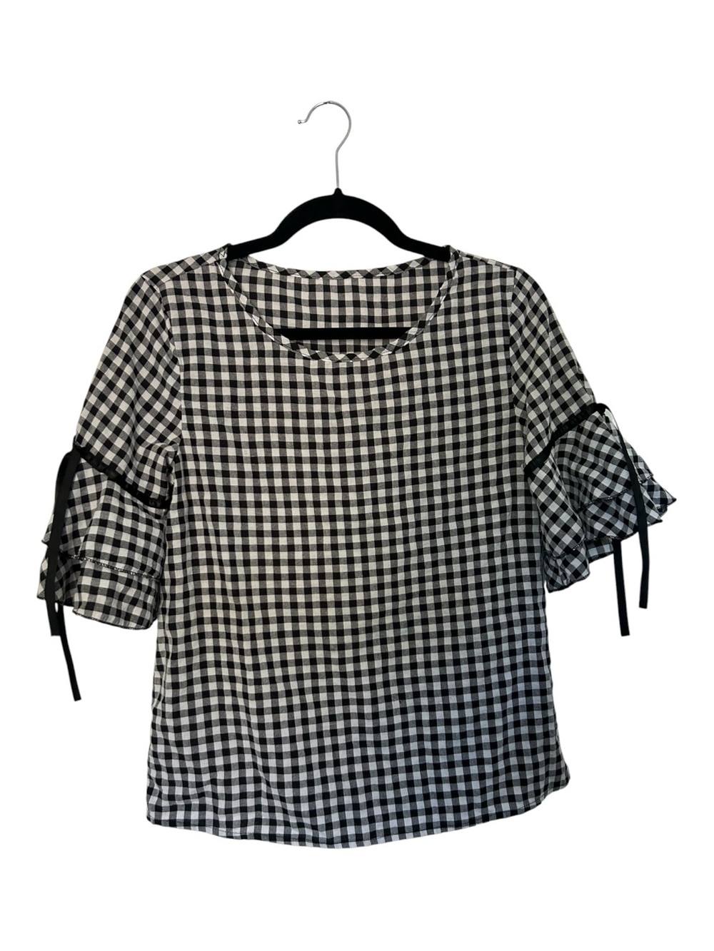Women’s Black & White Gingham Ruffle Sleeve Top